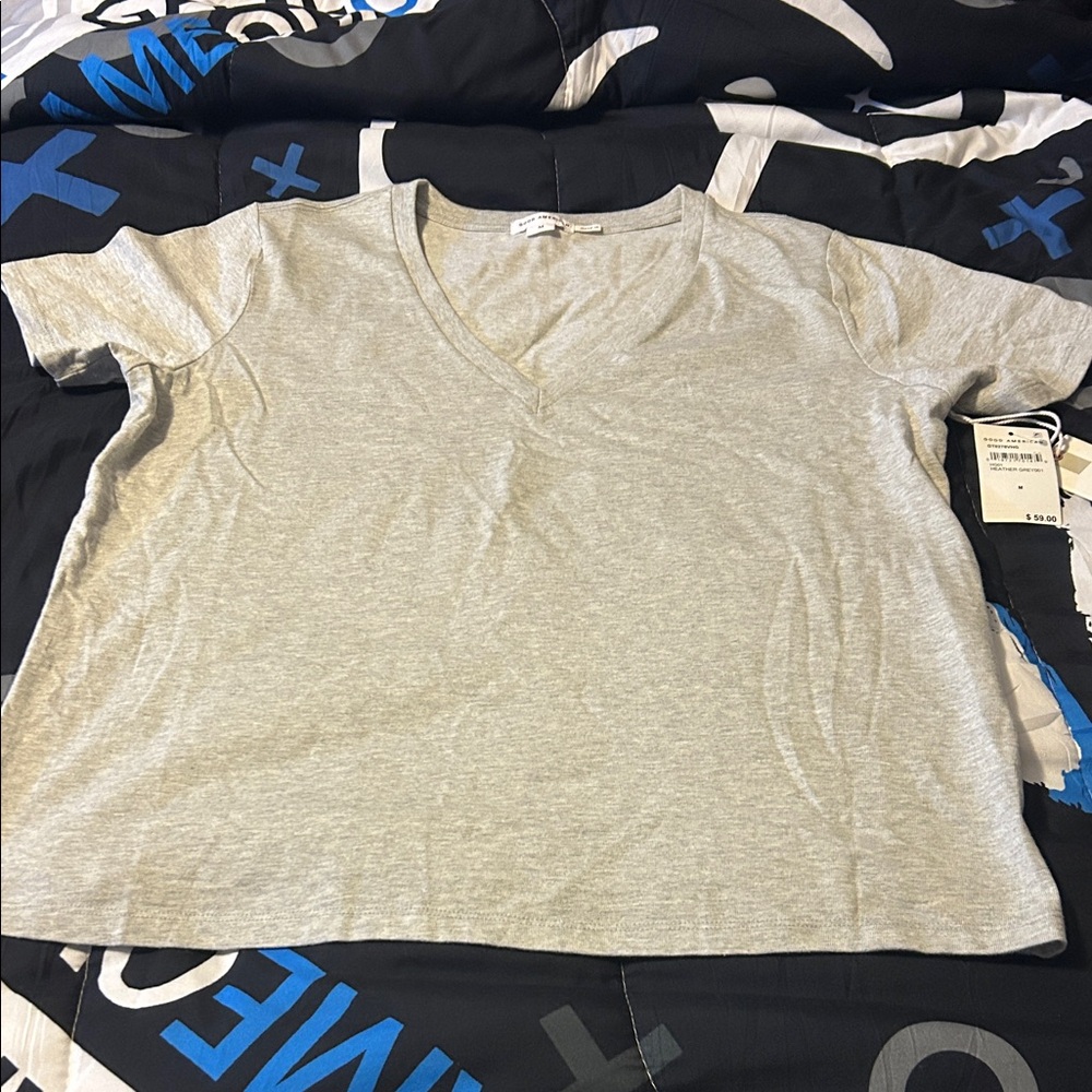 Good American Gray V-Neck T-Shirt